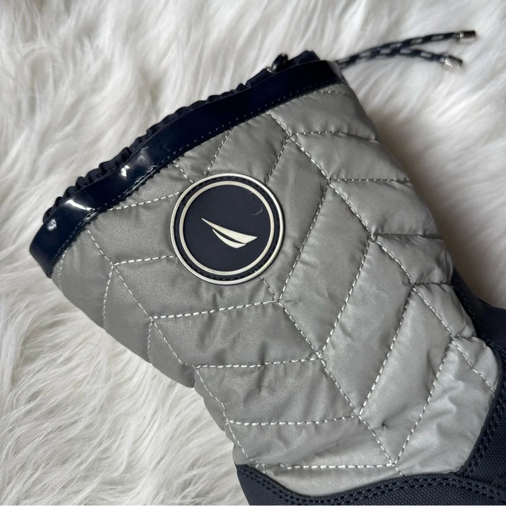 Nautica Becher Mid Quilted Winter Snow‎ Boots Navy Gray Size US 6